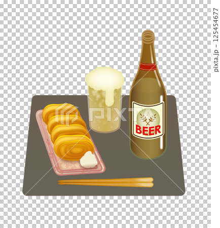 Stylish illustration of fried egg and beer 125454677
