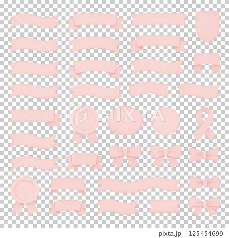 淡いピンクのリボン素材セット 125454699