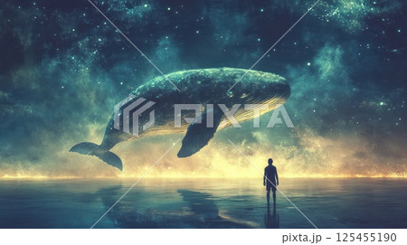 Cosmic Whale, Human Gaze, Starry Night, Beach Scene.  Possible use Inspirational poster 125455190