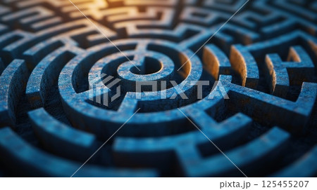 Abstract circular labyrinth,  problem-solving,  intricate design,  soft lighting,  possible use for educational materials 125455207