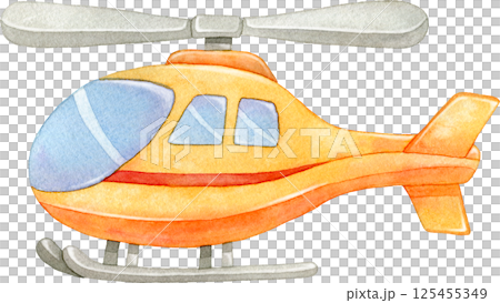 オレンジ色のヘリコプターの水彩イラスト 125455349