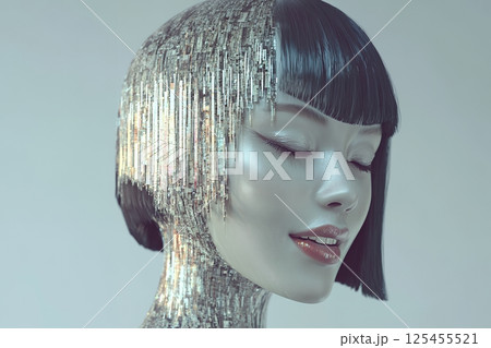2100年トレンドを意識したアジア人 奇抜なヘアメイクスタイル女性像を生成AIで表現(横写真) 2100年トレンドを意識したアジア人 奇抜なヘアメイクスタイル女性像を生成AIで表現(横写真) 125455521
