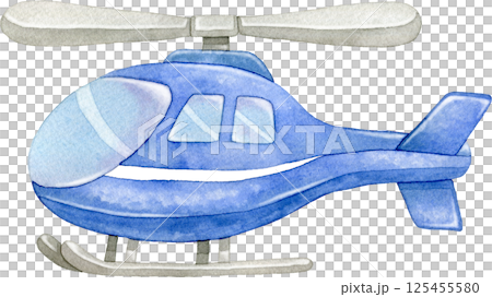 Blue helicopter watercolor illustration Blue helicopter watercolor illustration 125455580