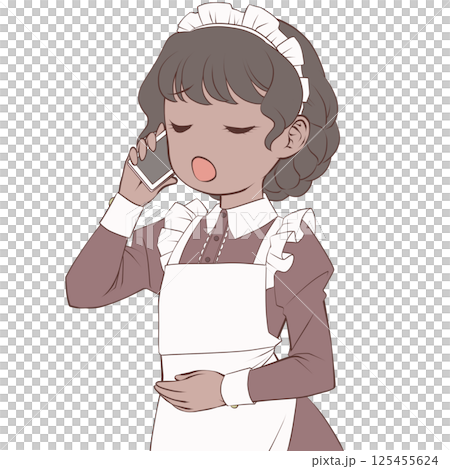 スマホで電話をかける褐色肌のメイド・呆れる スマホで電話をかける褐色肌のメイド・呆れる 125455624