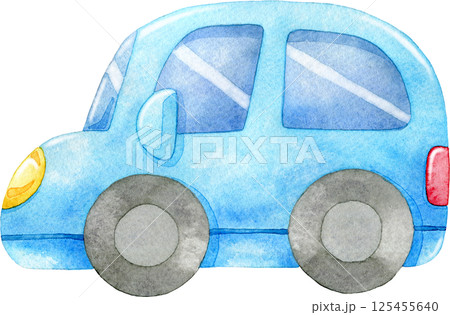 水色の自動車の水彩イラスト 125455640