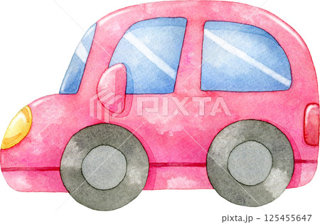 赤い色の自動車の水彩イラスト 125455647