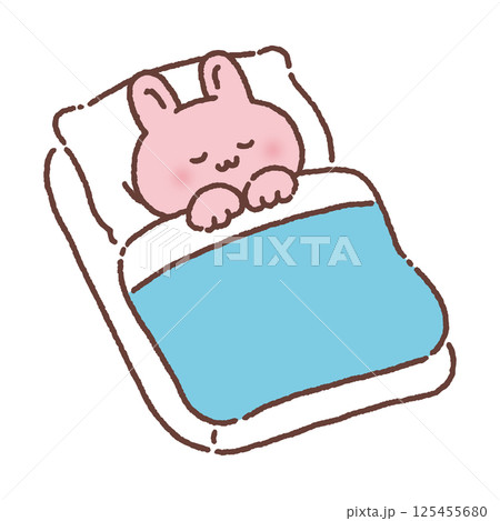 布団でぐっすり眠るかわいいウサギ 125455680