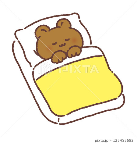 布団でぐっすり眠るかわいいクマ 布団でぐっすり眠るかわいいクマ 125455682