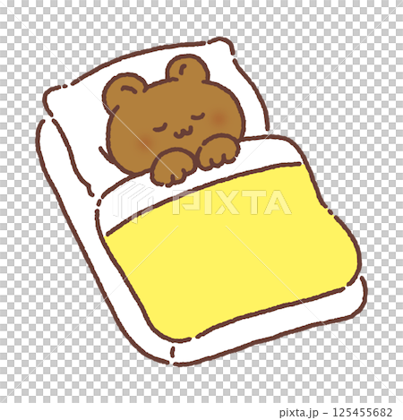 布団でぐっすり眠るかわいいクマ 布団でぐっすり眠るかわいいクマ 125455682