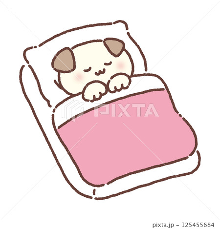 布団でぐっすり眠るかわいい犬 125455684