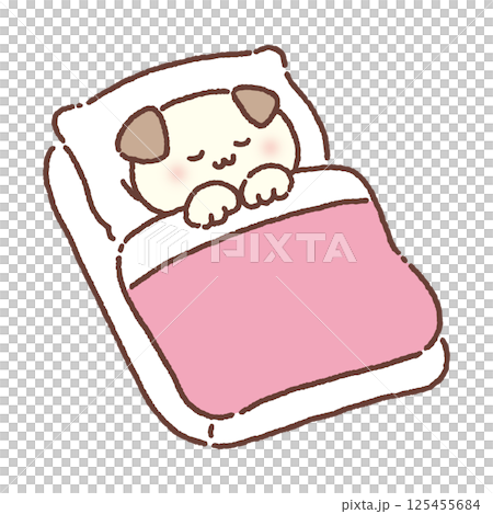 布団でぐっすり眠るかわいい犬 125455684