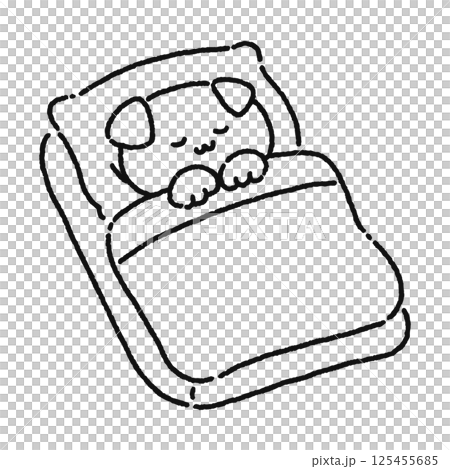 布団でぐっすり眠るかわいい犬 線画 布団でぐっすり眠るかわいい犬 線画 125455685