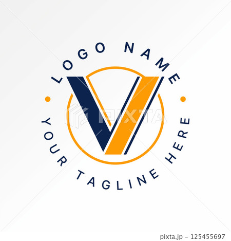 Logo design graphic concept creative premium vector stock image top sell initial V sans serif font with cutting line circle to monogram property home 125455697