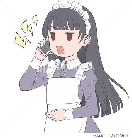 スマホで電話をかける黒髪のメイド・怒り 125455698