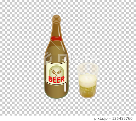 把啤酒倒入玻璃杯和瓶裝啤酒 125455760