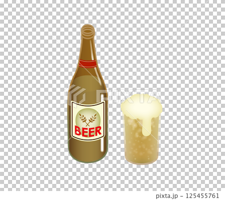 把啤酒倒入玻璃杯和瓶裝啤酒 125455761