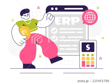 ERP Enterprise Resource Planning System Vector Illustration featuring Business Integration, Productivity Improvement, and Company Enhancement ERP Enterprise Resource Planning System Vector Illustration featuring Business Integration, Productivity Improvement, and Company Enhancement 125455780