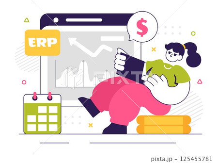 ERP Enterprise Resource Planning System Vector Illustration featuring Business Integration, Productivity Improvement, and Company Enhancement ERP Enterprise Resource Planning System Vector Illustration featuring Business Integration, Productivity Improvement, and Company Enhancement 125455781