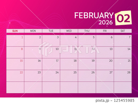 February 2026 Calendar. Week start on Sunday. Desk calendar 2026 design, simple and clean design, Wall calendar for print, digital calendar, Corporate design planner template vector. 125455985