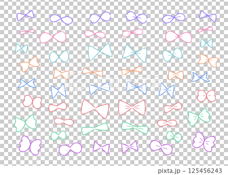 色々な形のカラフルなリボンのイラスト素材 125456243