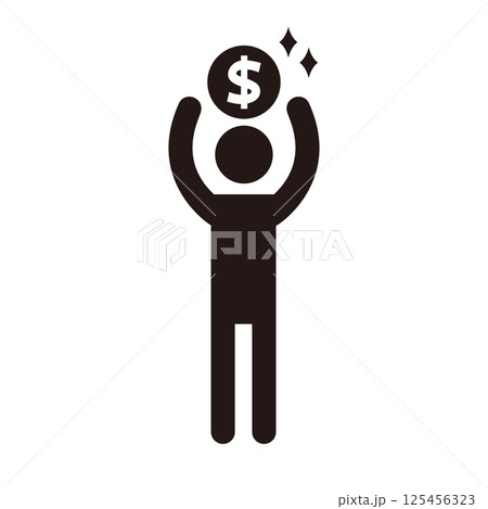 お金を獲得した人のピクトグラムアイコン お金を獲得した人のピクトグラムアイコン 125456323