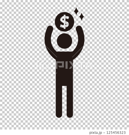 Pictogram icon of a person who won money Pictogram icon of a person who won money 125456323