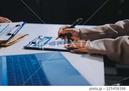 Concept of legal counseling. The lawyer or legal counsel is listening and providing advice to business people. 125456386
