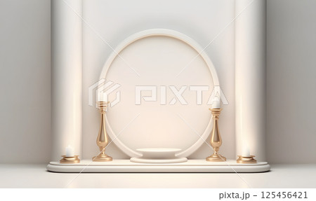 Beige Podium Pedestal for Product Presentation. Display Podium 125456421