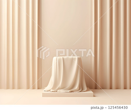 Beige Podium Pedestal for Product Presentation. Display Podium 125456430