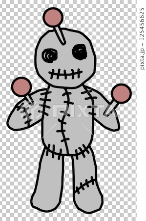 怨念や呪いの呪術で使用する釘で固定されたオカルト人形 125456625