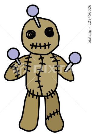 怨念や呪いの呪術で使用する釘で固定されたオカルト人形 125456626