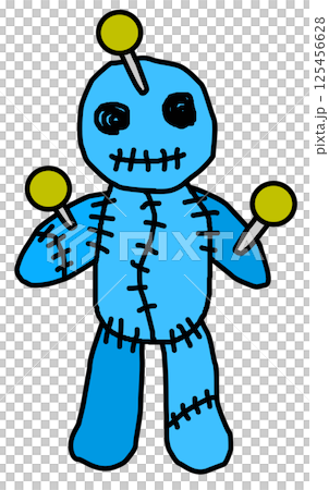 怨念や呪いの呪術で使用する釘で固定されたオカルト人形 125456628