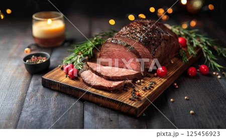 上質な赤身が映えるローストビーフの盛り付け1 上質な赤身が映えるローストビーフの盛り付け1 125456923