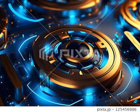 Futuristic Circuit Board Background with Processor. Modern Technology Chip Background 125456986