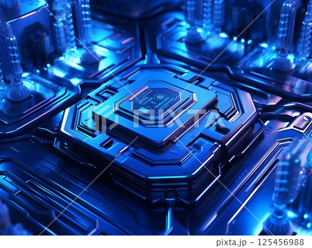 Futuristic Circuit Board Background with Processor. Modern Technology Chip Background 125456988