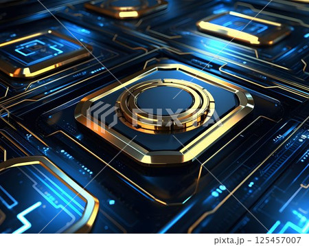 Futuristic Circuit Board Background with Processor. Modern Technology Chip Background 125457007