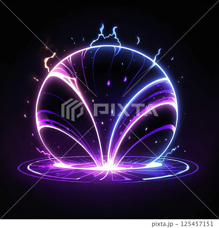 Glowing orb with swirling neon lines and energy effects against a dark background, radiating vibrant colors and dynamic patterns, creating a mesmerizing visual sensation. 125457151