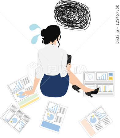 仕事で悩んでいる女性のイラスト 仕事で悩んでいる女性のイラスト 125457550