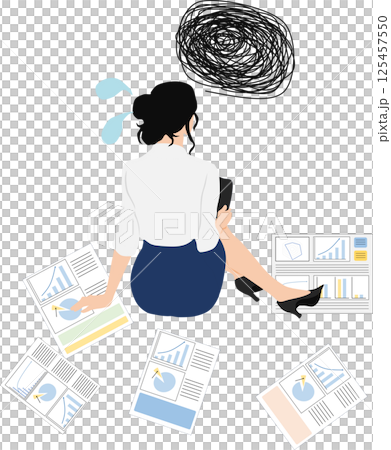 仕事で悩んでいる女性のイラスト 仕事で悩んでいる女性のイラスト 125457550