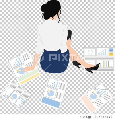 仕事で悩んでいる女性のイラスト 仕事で悩んでいる女性のイラスト 125457551