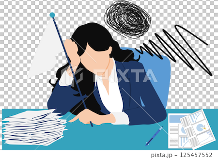 仕事で悩んでいる女性のイラスト 125457552