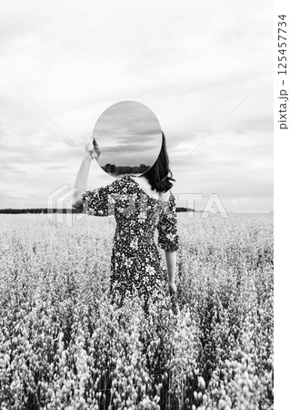 Woman and Mirror in Wheat Field Woman and Mirror in Wheat Field 125457734
