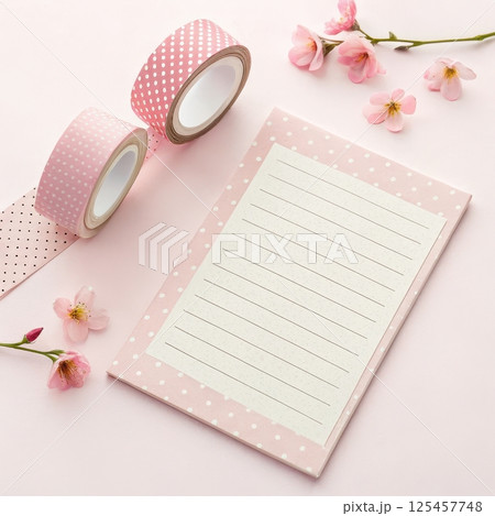 A delicate floral sticky note with washi tape accents 125457748