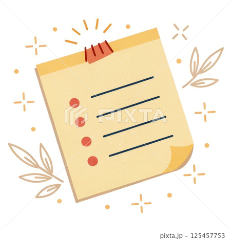 Sticky note with essential meeting notes Sticky note with essential meeting notes 125457753