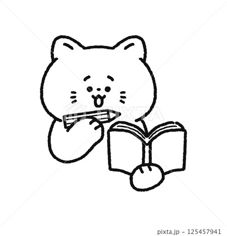 メモをとるかわいい猫 線画 メモをとるかわいい猫 線画 125457941