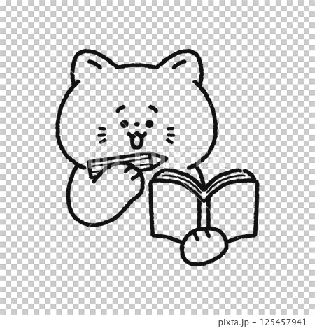 メモをとるかわいい猫 線画 メモをとるかわいい猫 線画 125457941