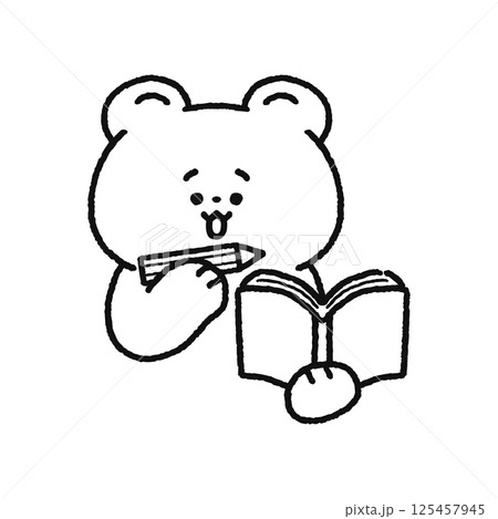メモをとるかわいいクマ　線画 125457945