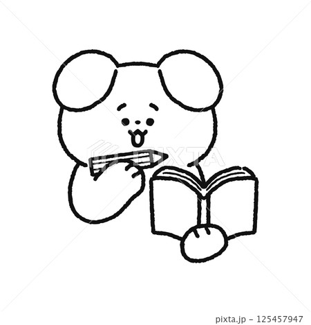 メモをとるかわいい犬　線画 125457947