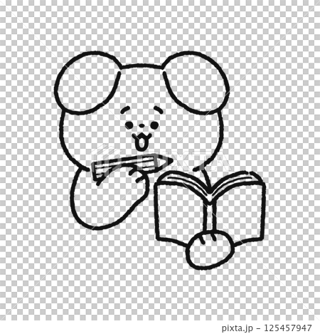 可愛的小狗做筆記線描 可愛的小狗做筆記線描 125457947