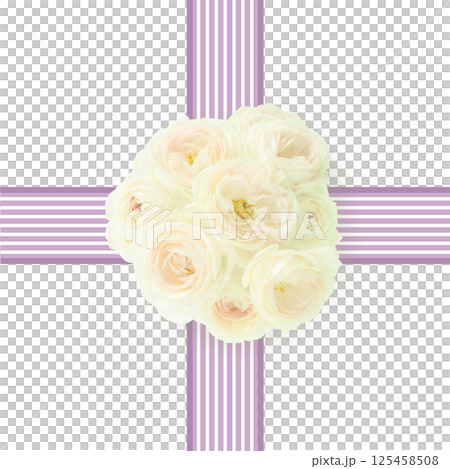 Gift background material Purple ribbon Yellow bouquet Happy occasions Funeral return gifts 125458508